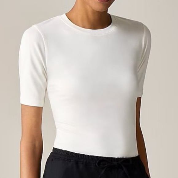 J Crew Refined Rib Elbow-Sleeve T-Shirt Ivory Size Xl